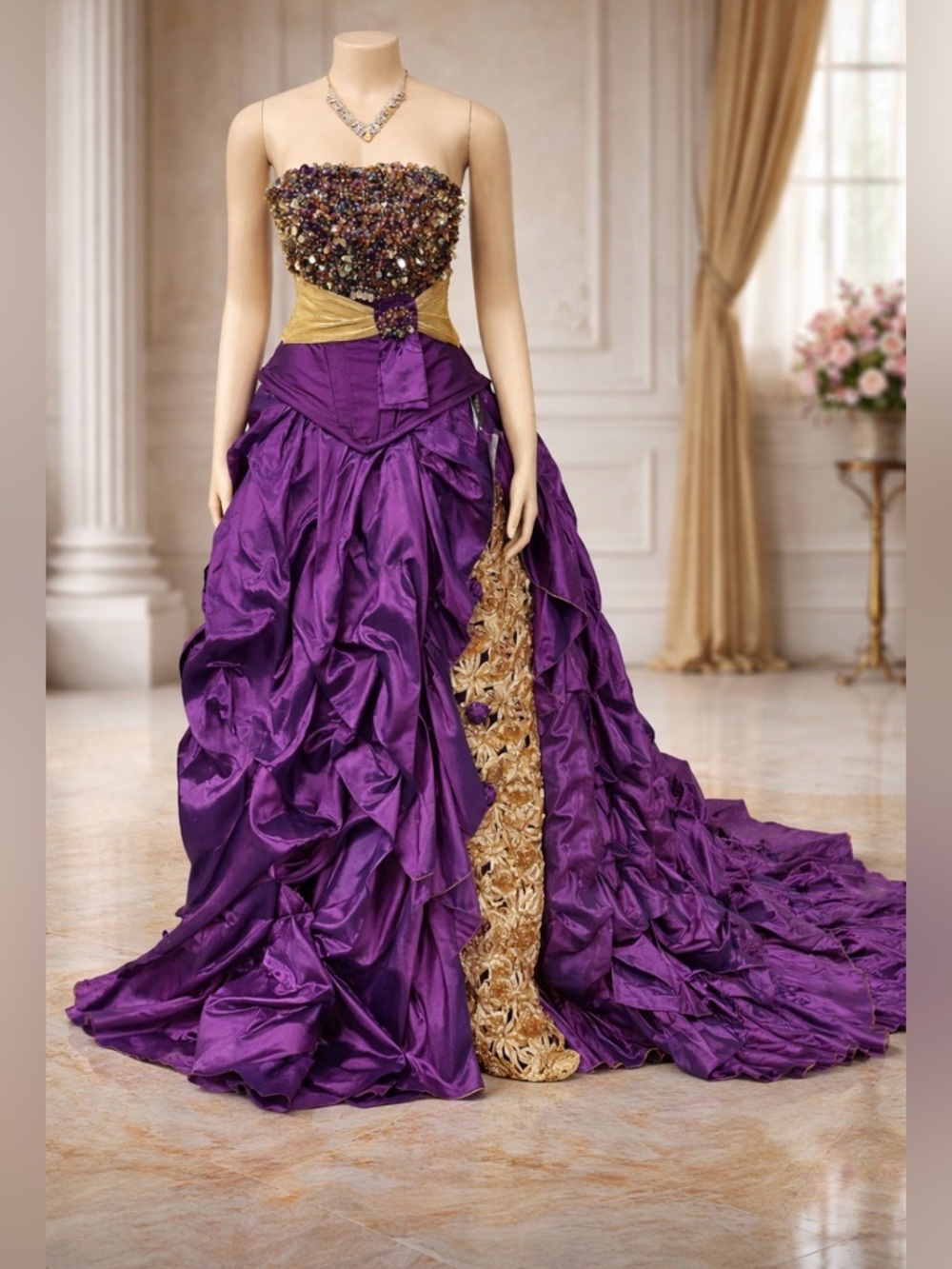 Make a grand entrance in this purple and gold ragazza 2 piece gown size 7.